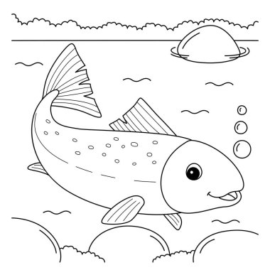 A cute and funny coloring page of a Salmon. Provides hours of coloring fun for children. Color, this page is very easy. Suitable for little kids and toddlers.