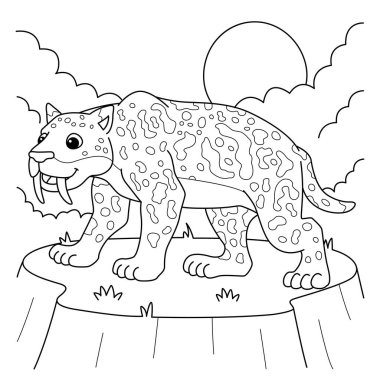 A cute and funny coloring page of a Smilodon. Provides hours of coloring fun for children. Color, this page is very easy. Suitable for little kids and toddlers.