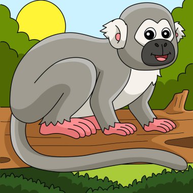 This cartoon clipart shows a Squirrel Monkey Animal illustration