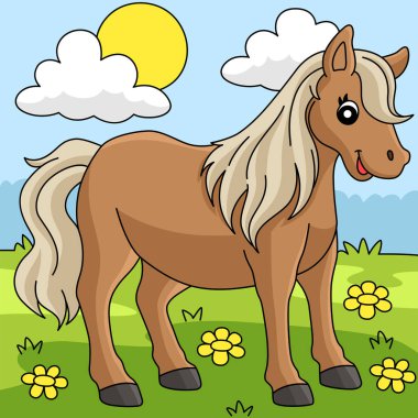 This cartoon clipart shows a Pony Animal illustration