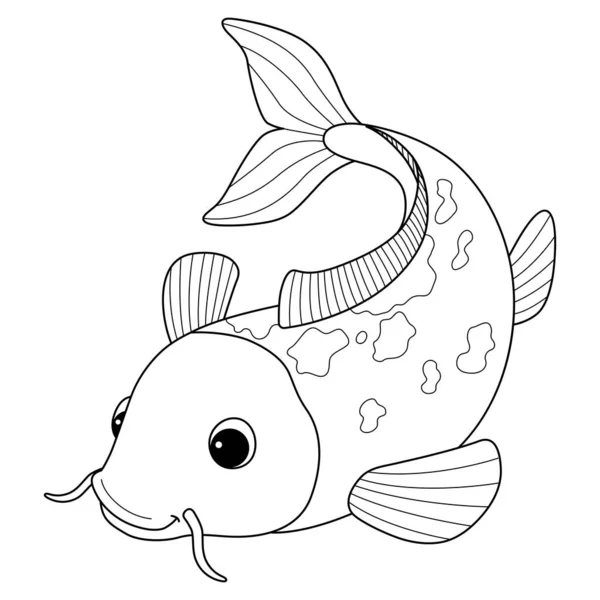 Cute Funny Coloring Page Koi Animal Provides Hours Coloring Fun — Vector de stock