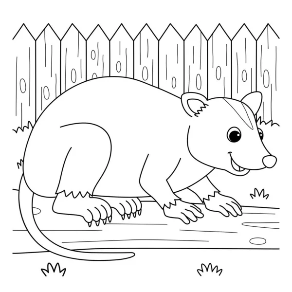 Cute Funny Coloring Page Opossum Animal Provides Hours Coloring Fun — стоковий вектор