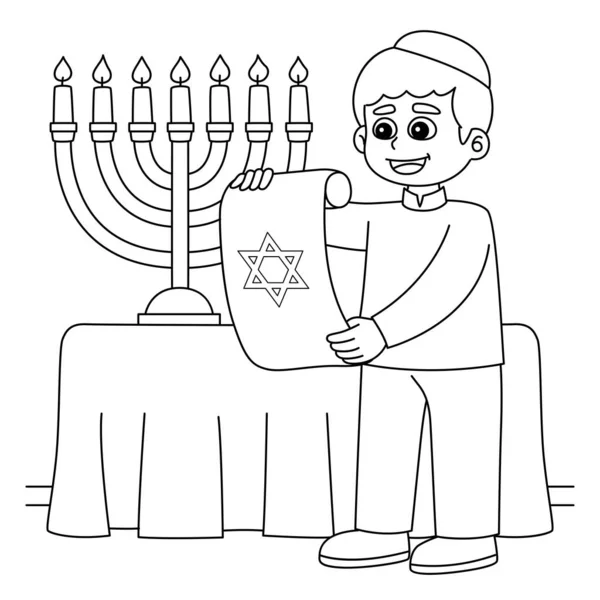 Cute Funny Coloring Page Hanukkah Jewish Scroll Provides Hours Coloring — Stockový vektor
