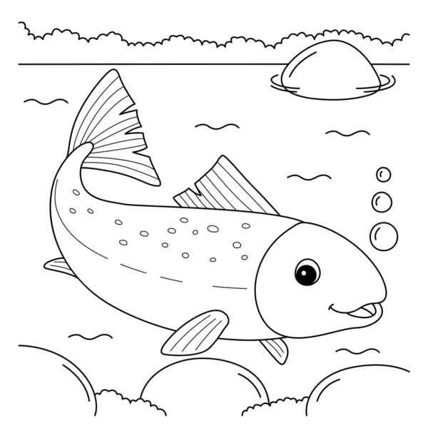 Cute Funny Coloring Page Salmon Provides Hours Coloring Fun Children — Vector de stock