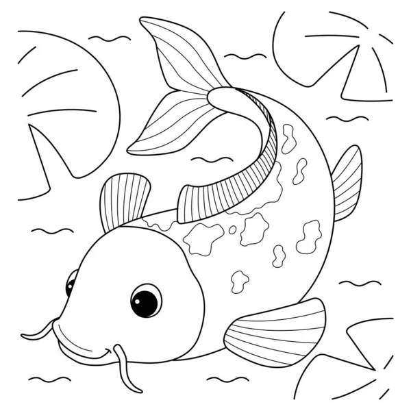 Cute Funny Coloring Page Koi Animal Provides Hours Coloring Fun — Stok Vektör