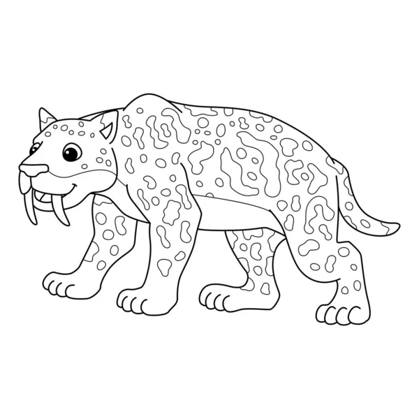 Cute Funny Coloring Page Smilodon Provides Hours Coloring Fun Children — Stock Vector