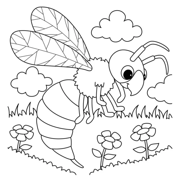 Cute Funny Coloring Page Hornet Animal Provides Hours Coloring Fun — стоковый вектор