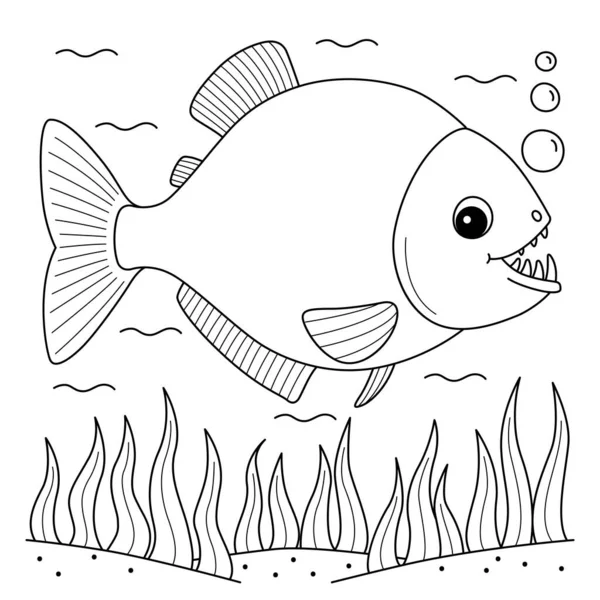 Cute Funny Coloring Page Piranha Provides Hours Coloring Fun Children — Vector de stock