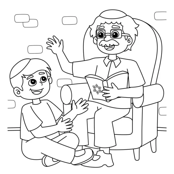 Cute Funny Coloring Page Hanukkah Grandfather Tells Stories Provides Hours — ストックベクタ