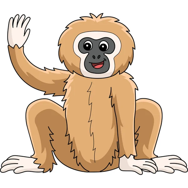 Cartoon Clipart Shows Gibbon Animal Illustration — Vector de stock