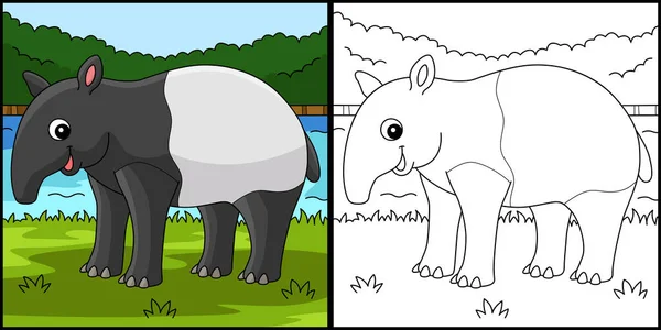 Coloring Page Shows Tapir Animal One Side Illustration Colored Serves — 스톡 벡터