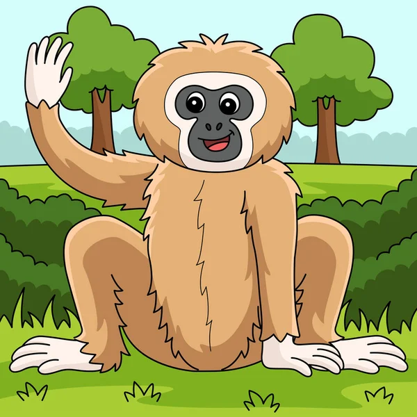 Cartoon Clipart Shows Gibbon Animal Illustration — Stockvector