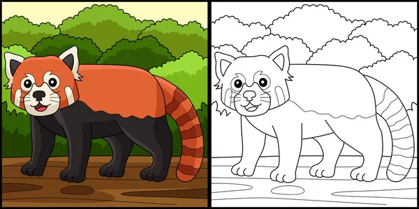 Coloring Page Shows Red Panda One Side Illustration Colored Serves — Wektor stockowy