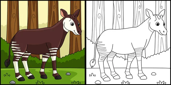 Coloring Page Shows Okapi Animal One Side Illustration Colored Serves — Vector de stock