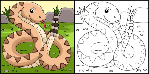 Coloring Page Shows Rattlesnake One Side Illustration Colored Serves Inspiration — Stockvektor