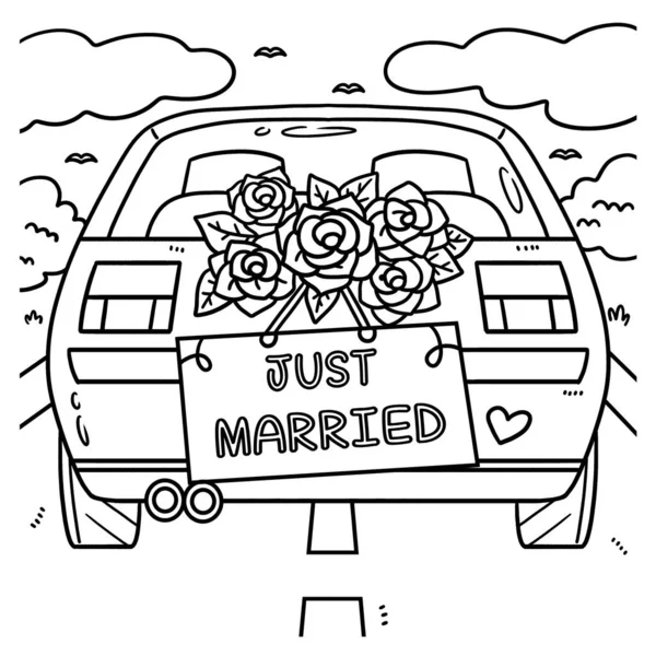 Cute Funny Coloring Page Wedding Car Just Married Provides Hours — Stock Vector