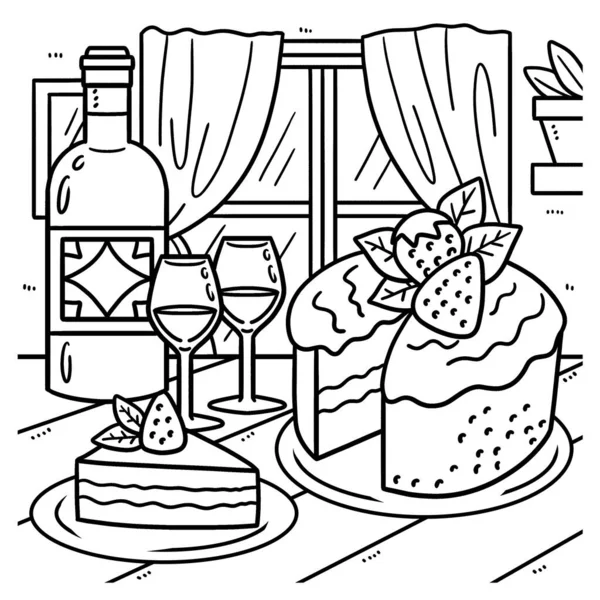 Cute Funny Coloring Page Wedding Cake Wine Provides Hours Coloring — Stock Vector