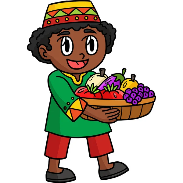 Diese Karikatur Zeigt Eine Illustration Der Kwanzaa Afro Holding Fruits — Stockvektor