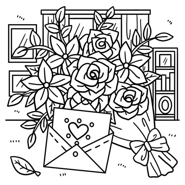 Cute Funny Coloring Page Wedding Flower Bouquet Invitation Provides Hours — Stock Vector