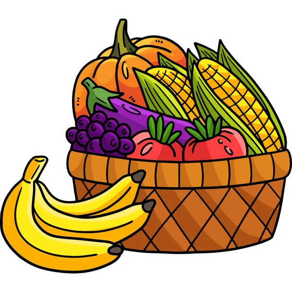 만화의 일부는 Basket 삽화의 열매를 보여준다 — 스톡 벡터