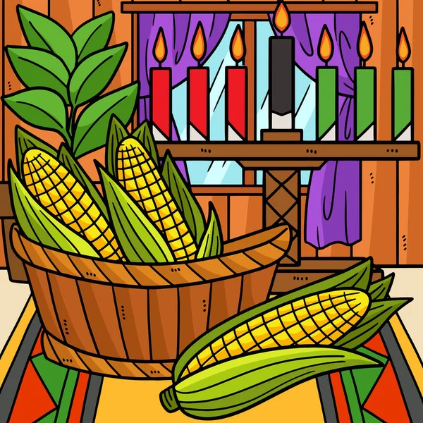 Cuplikan Kartun Ini Menunjukkan Ilustrasi Kwanzaa Corn Kinara - Stok Vektor