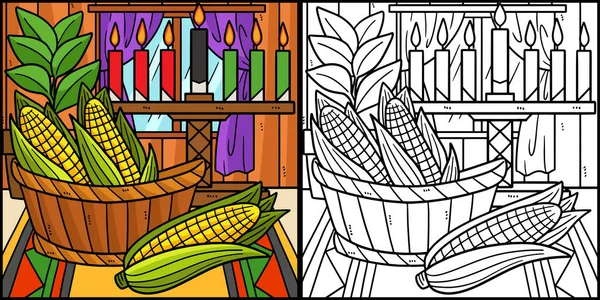 Этой Раскраске Изображены Кукуруза Кванза Кинара Одна Сторона Этой Иллюстрации — стоковый вектор