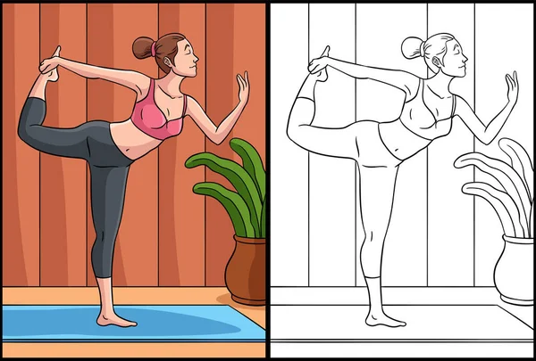Cette Page Colorier Montre Yoga Côté Cette Illustration Est Coloré — Image vectorielle