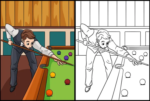 Questa Pagina Colorare Mostra Uno Snooker Lato Questa Illustrazione Colorato — Vettoriale Stock