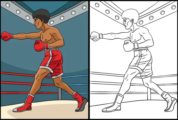 Esta Página Para Colorear Muestra Boxeo Lado Esta Ilustración Color — Vector de stock