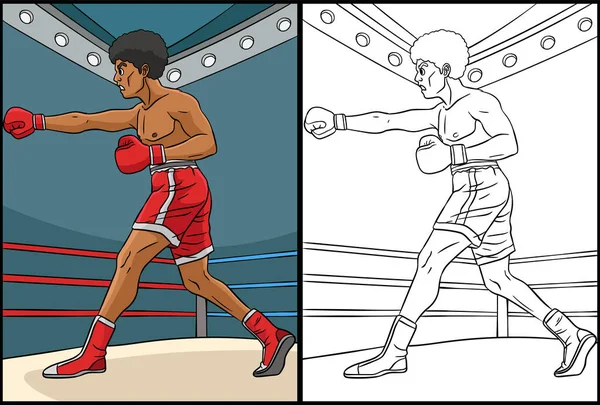 Questa Pagina Colorare Mostra Boxe Lato Questa Illustrazione Colorato Serve — Vettoriale Stock