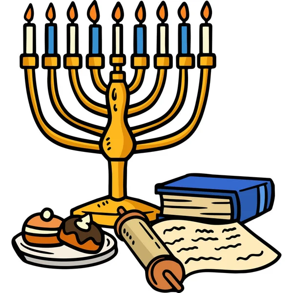 Cartoon Clipart Shows Hanukkah Menorah Illustration — Stock Vector