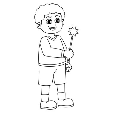 Havai fişek tutan bir çocuğun sevimli ve komik renkli sayfası. Çocuklar için saatlerce boyama eğlencesi sağlıyor. Renklendirmek için, bu sayfa çok kolaydır. Küçük çocuklar ve yeni yürümeye başlayanlar için uygun..