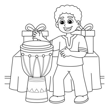 Djembe çalan bir çocuğun sevimli ve komik renkli sayfası. Çocuklar için saatlerce boyama eğlencesi sağlıyor. Renk, bu sayfa çok kolay. Küçük çocuklar ve yeni yürümeye başlayanlar için uygun..