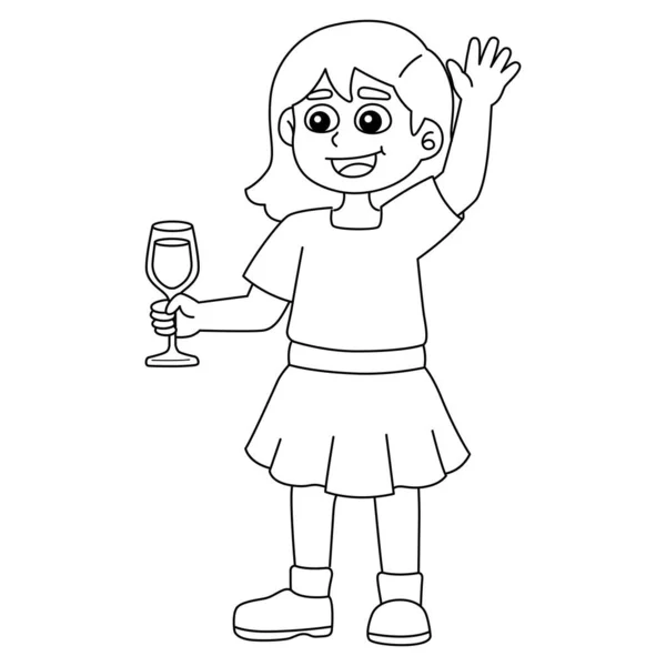 Uma Página Colorir Bonito Engraçado Uma Menina Segurando Vinho Fornece —  Vetores de Stock