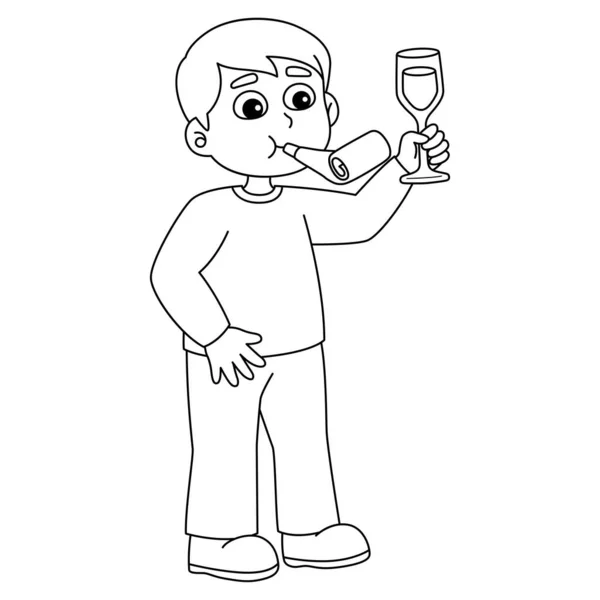 Uma Página Colorir Bonito Engraçado Boy Holding Wine Fornece Horas — Vetor de Stock