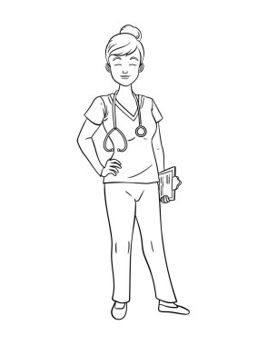  Bir hemşirenin sevimli ve komik renkli sayfası. Çocuklar için saatlerce boyama eğlencesi sağlıyor. Renk, bu sayfa çok kolay. Küçük çocuklar ve yeni yürümeye başlayanlar için uygun..