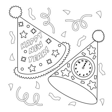 A cute and funny coloring page of a New Years Eve Party Hat. Provides hours of coloring fun for children. To color, this page is very easy. Suitable for little kids and toddlers. clipart