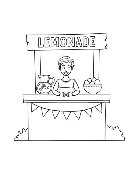 Roztomilá Vtipná Stránka Prodejce Limonádové Šťávy Poskytuje Hodiny Omalovánky Zábavy — Stockový vektor
