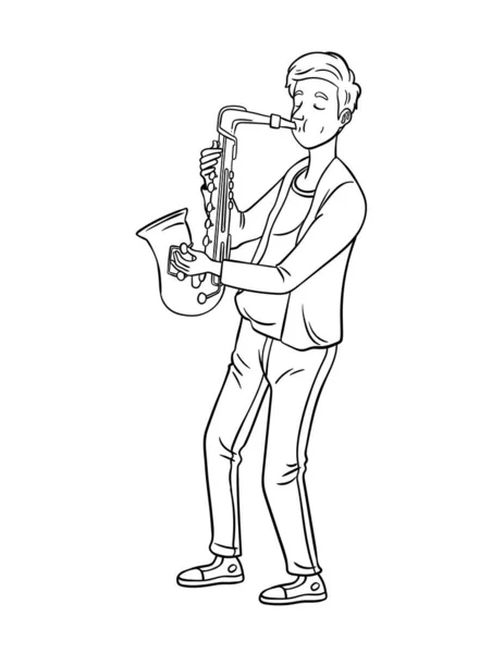 Eine Süße Und Lustige Malseite Eines Saxofonisten Bietet Stundenlangen Malspaß — Stockvektor