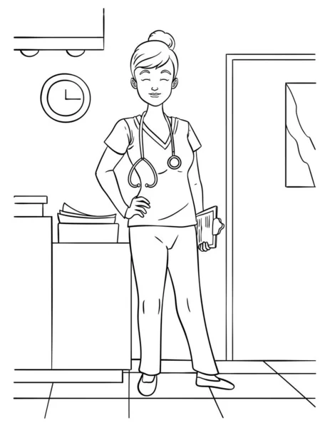 Cute Funny Coloring Page Nurse Provides Hours Coloring Fun Children — Stock Vector