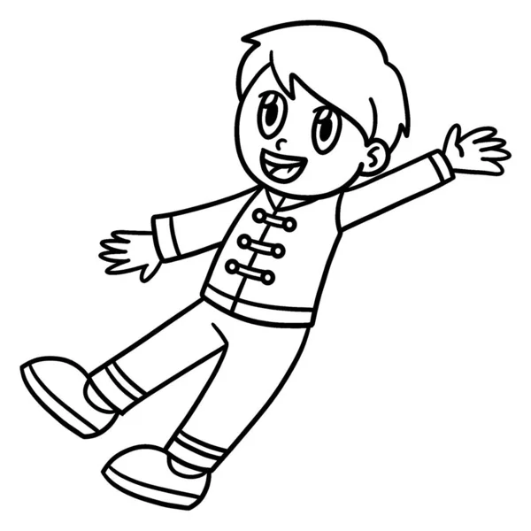 Una Página Para Colorear Lindo Divertido Niño Chino Feliz Proporciona — Vector de stock