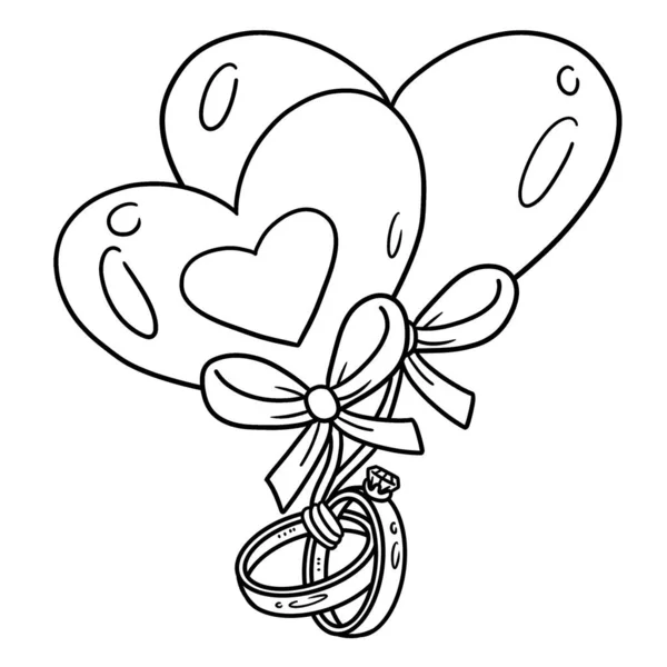 Cute Funny Coloring Page Wedding Ring Tied Balloon Heart Provides — Stock Vector