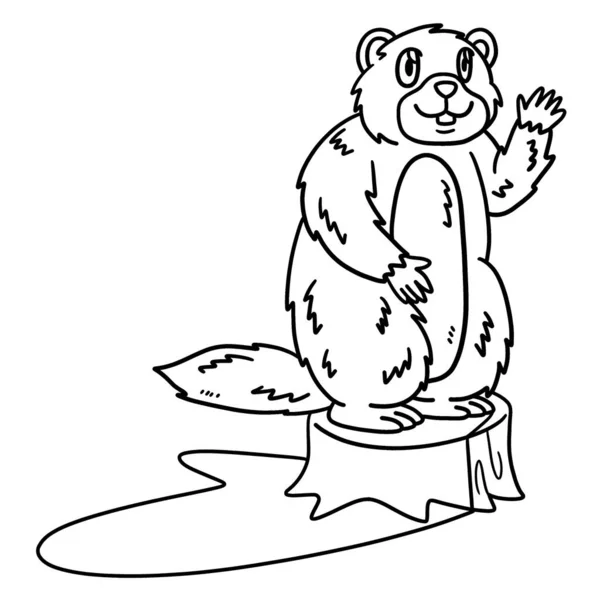 Cute Funny Coloring Page Waving Groundhog Provides Hours Coloring Fun — Stock Vector