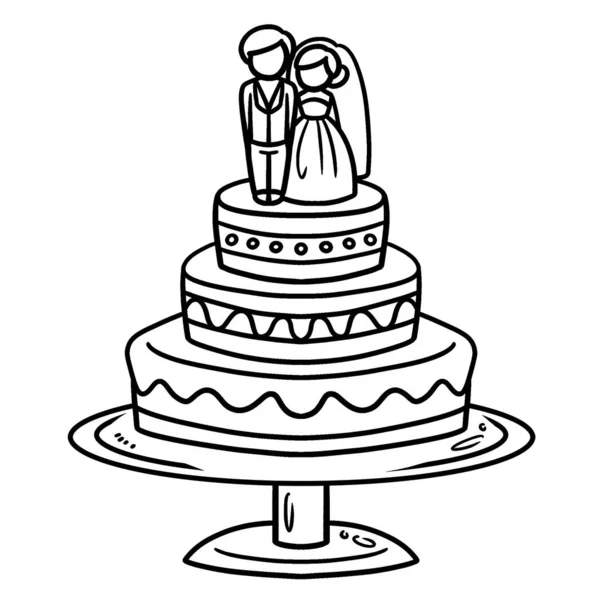 Düğün Pastasının Sevimli Komik Renkli Bir Sayfası Çocuklar Için Saatlerce — Stok Vektör