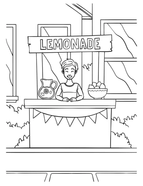 Милая Забавная Страница Продавца Лимонадного Сока Обеспечивает Детям Часы Раскрашивания — стоковый вектор