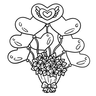 Balon kalbe bağlanmış bir buket çiçeğin sevimli ve komik renkli sayfası. Çocuklar için saatlerce boyama eğlencesi sağlıyor. Renklendirmek için, bu sayfa çok kolaydır. Küçük çocuklar ve yeni yürümeye başlayanlar için uygun..