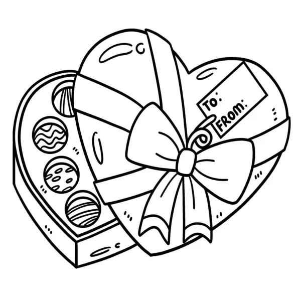 Una Página Para Colorear Lindo Divertido Una Caja Chocolates Corazón — Vector de stock