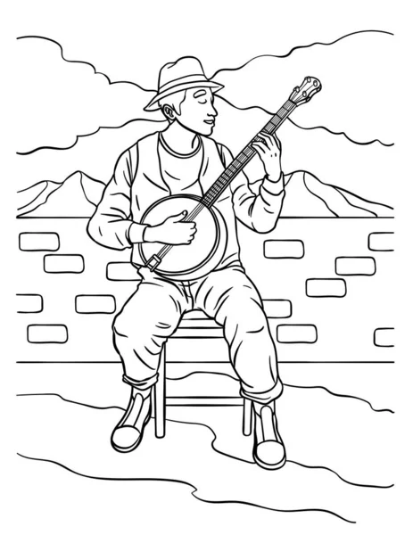 Cute Funny Coloring Page Banjoist Provides Hours Coloring Fun Children — Stock Vector