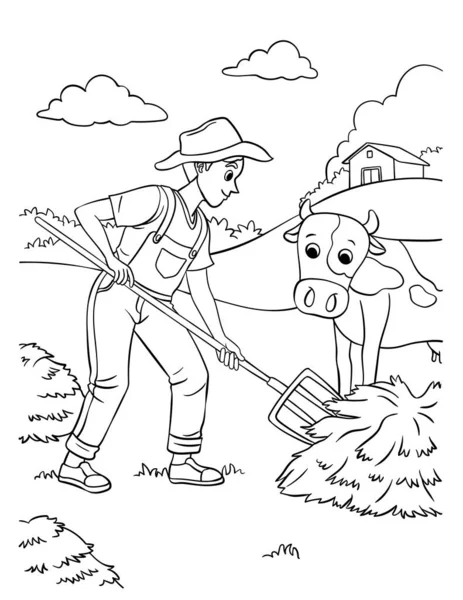 Cute Funny Coloring Page Farmer Provides Hours Coloring Fun Children — Stock Vector