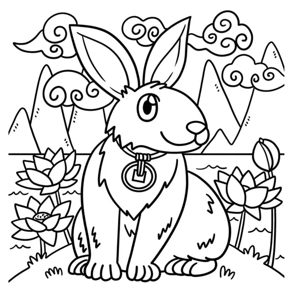荷花花园兔子的一个可爱而有趣的彩色页面 为孩子们提供几个小时的彩色娱乐 要配色 这一页很容易 适用于幼儿及幼儿 — 图库矢量图片